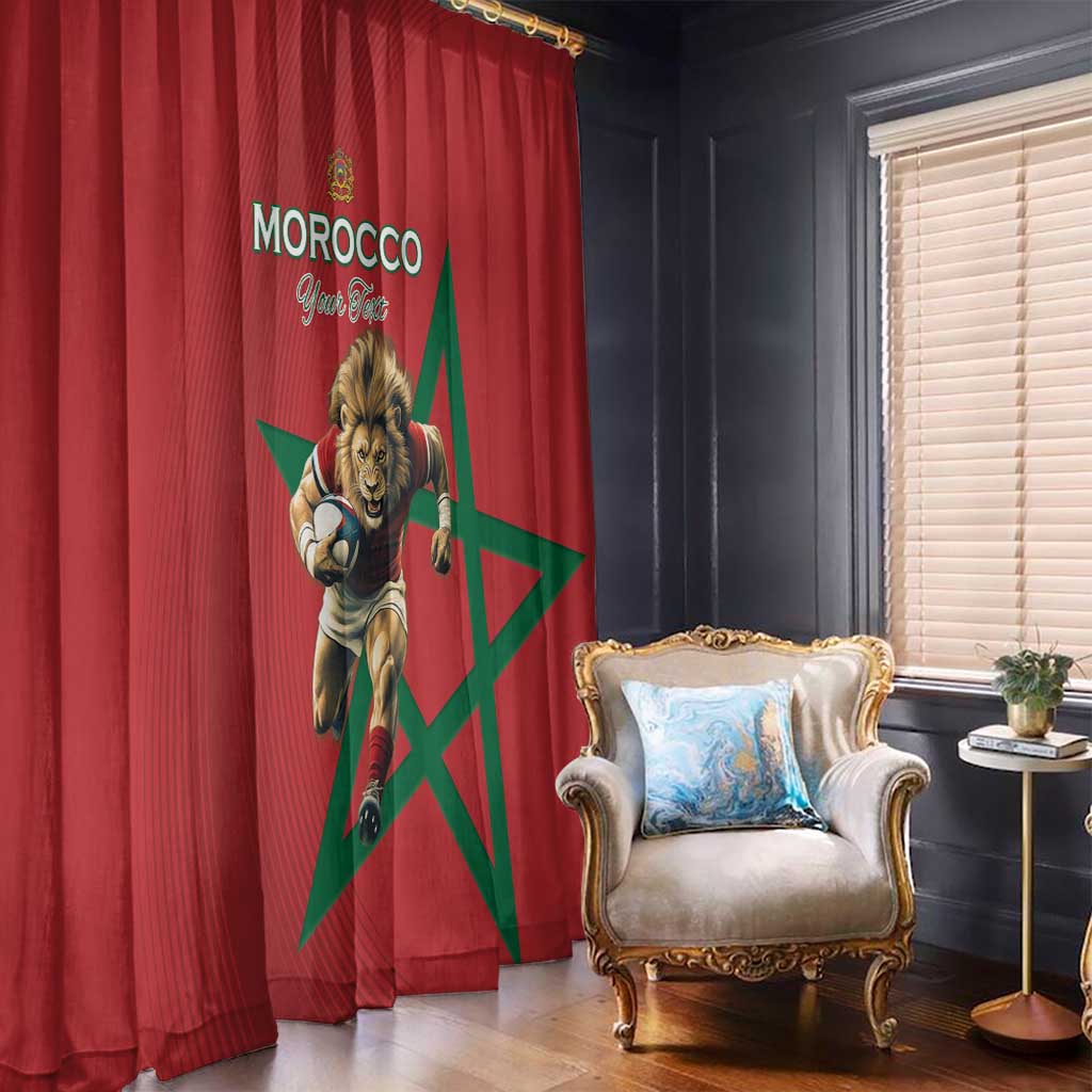 Morocco Rugby Custom Window Curtain Lion Mascot Green Star