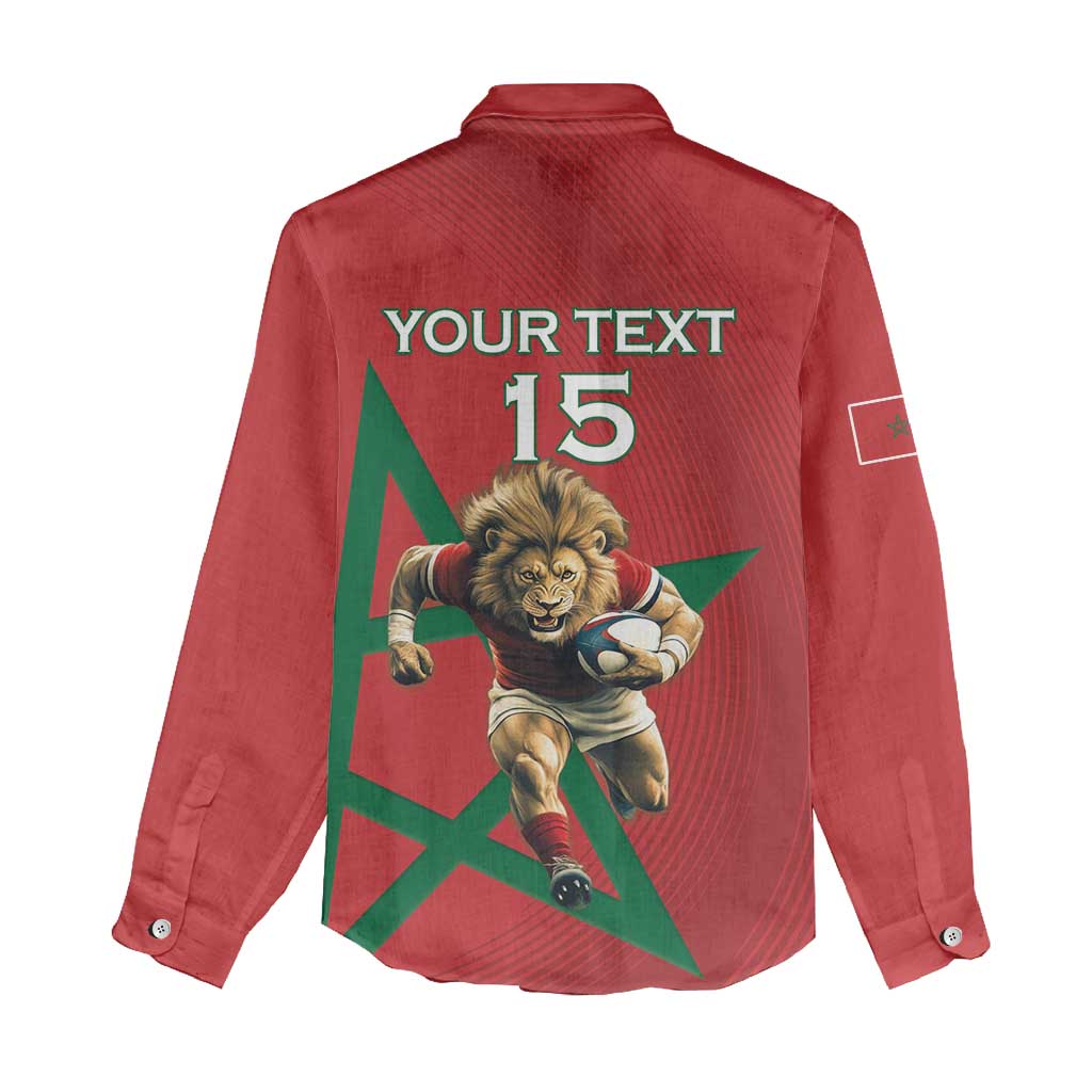 Morocco Rugby Custom Women Casual Shirt Lion Mascot Green Star