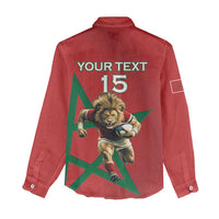 Morocco Rugby Custom Women Casual Shirt Lion Mascot Green Star