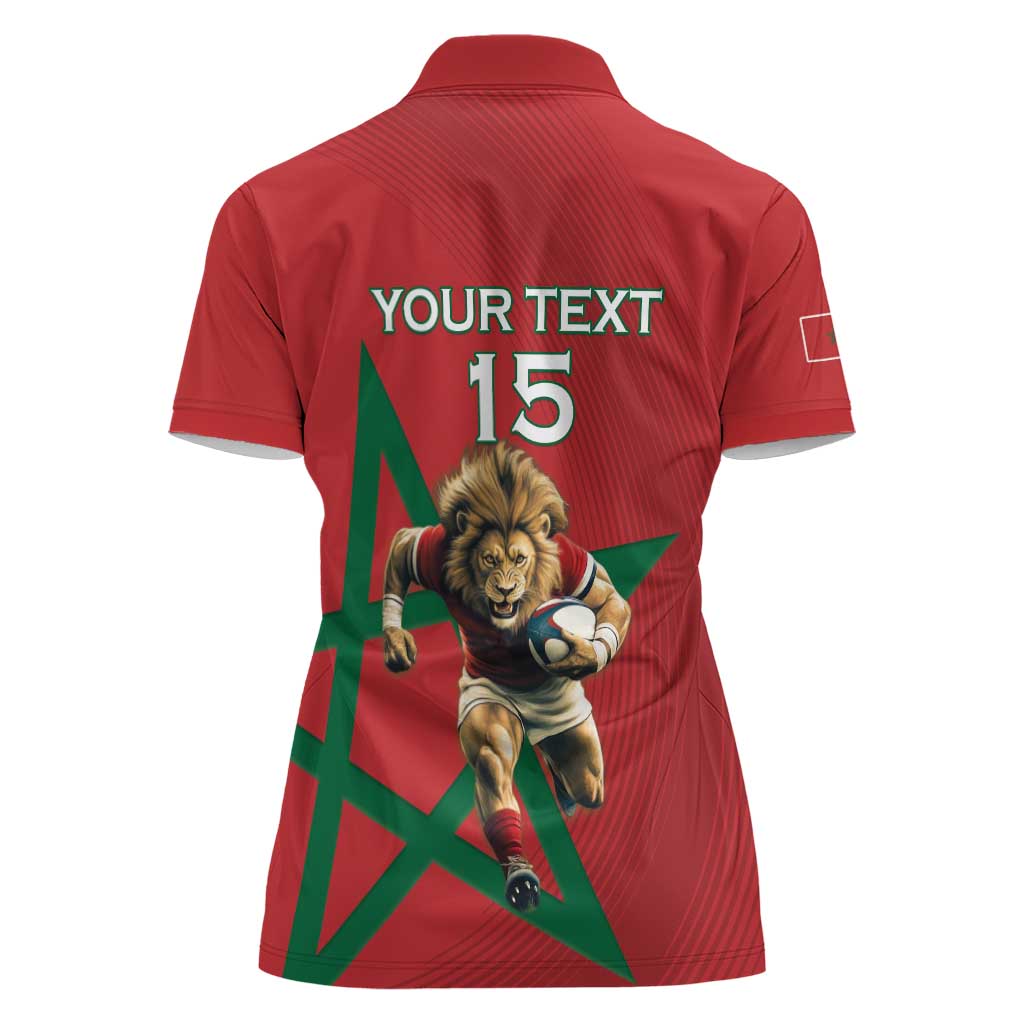 Morocco Rugby Custom Women Polo Shirt Lion Mascot Green Star