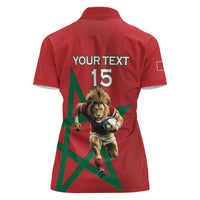 Morocco Rugby Custom Women Polo Shirt Lion Mascot Green Star
