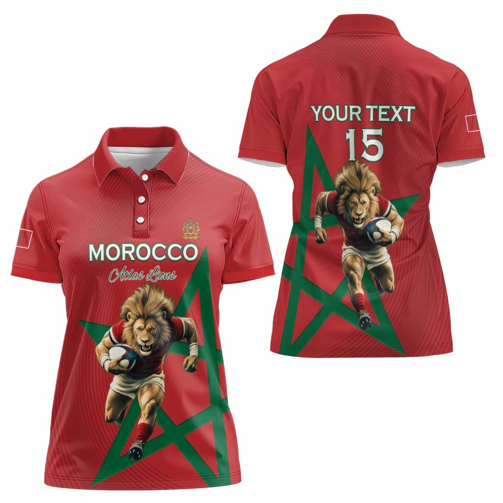 Morocco Rugby Custom Women Polo Shirt Lion Mascot Green Star