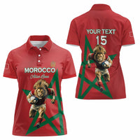 Morocco Rugby Custom Women Polo Shirt Lion Mascot Green Star