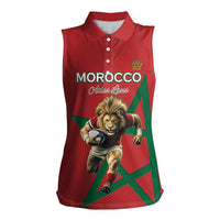 Morocco Rugby Custom Women Sleeveless Polo Shirt Lion Mascot Green Star