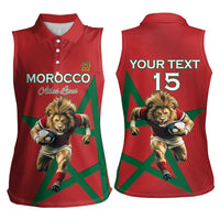 Morocco Rugby Custom Women Sleeveless Polo Shirt Lion Mascot Green Star