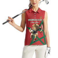 Morocco Rugby Custom Women Sleeveless Polo Shirt Lion Mascot Green Star