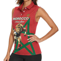 Morocco Rugby Custom Women Sleeveless Polo Shirt Lion Mascot Green Star