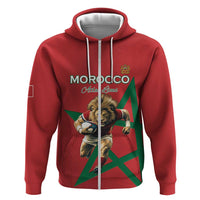Morocco Rugby Custom Zip Hoodie Lion Mascot Green Star