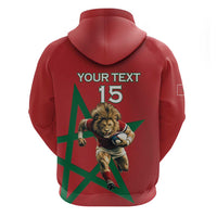 Morocco Rugby Custom Zip Hoodie Lion Mascot Green Star