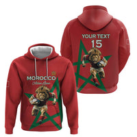 Morocco Rugby Custom Zip Hoodie Lion Mascot Green Star