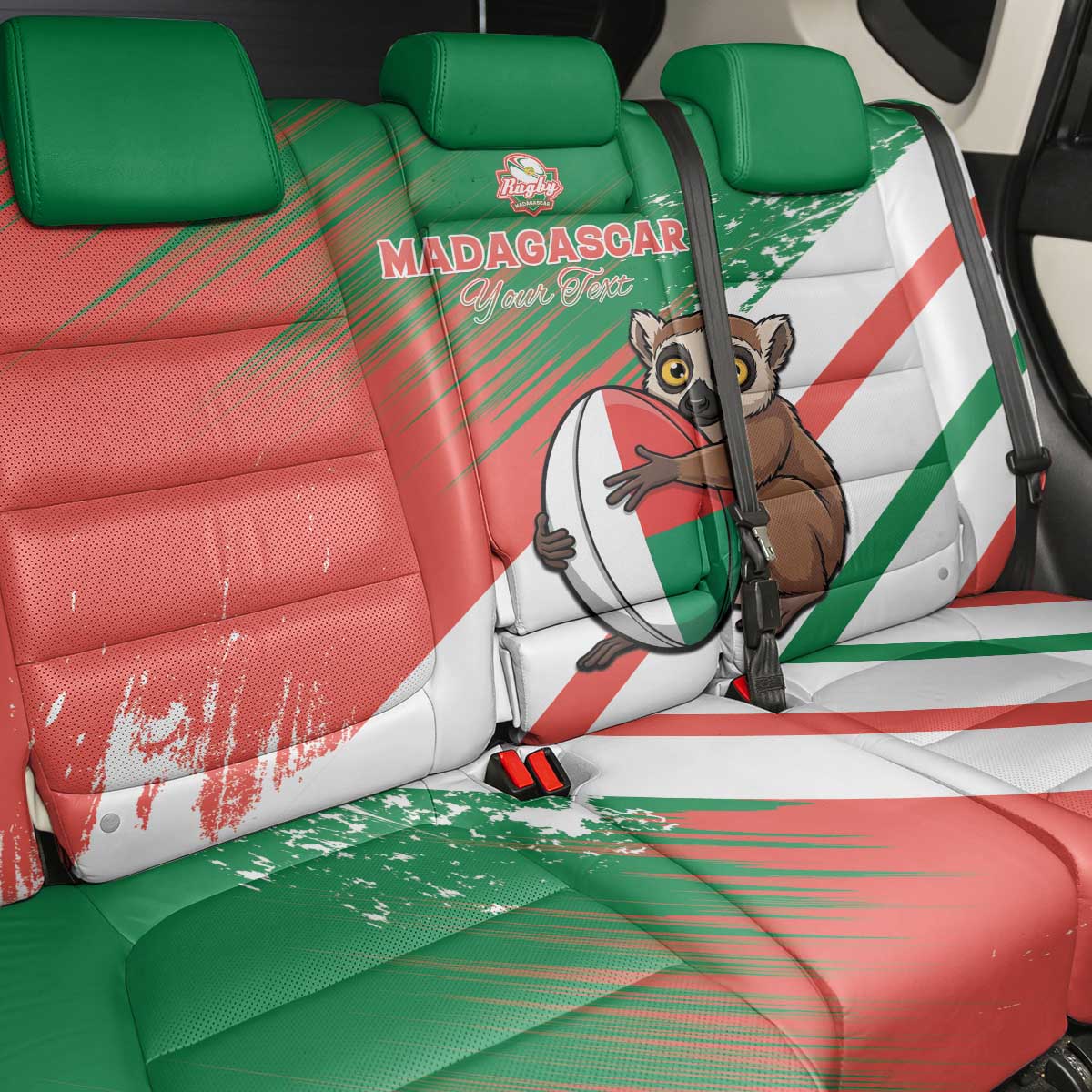 Madagascar Rugby Custom Back Car Seat Cover Go Les Makis - Wonder Print Shop