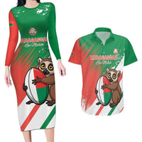 Madagascar Rugby Custom Couples Matching Long Sleeve Bodycon Dress and Hawaiian Shirt Go Les Makis - Wonder Print Shop