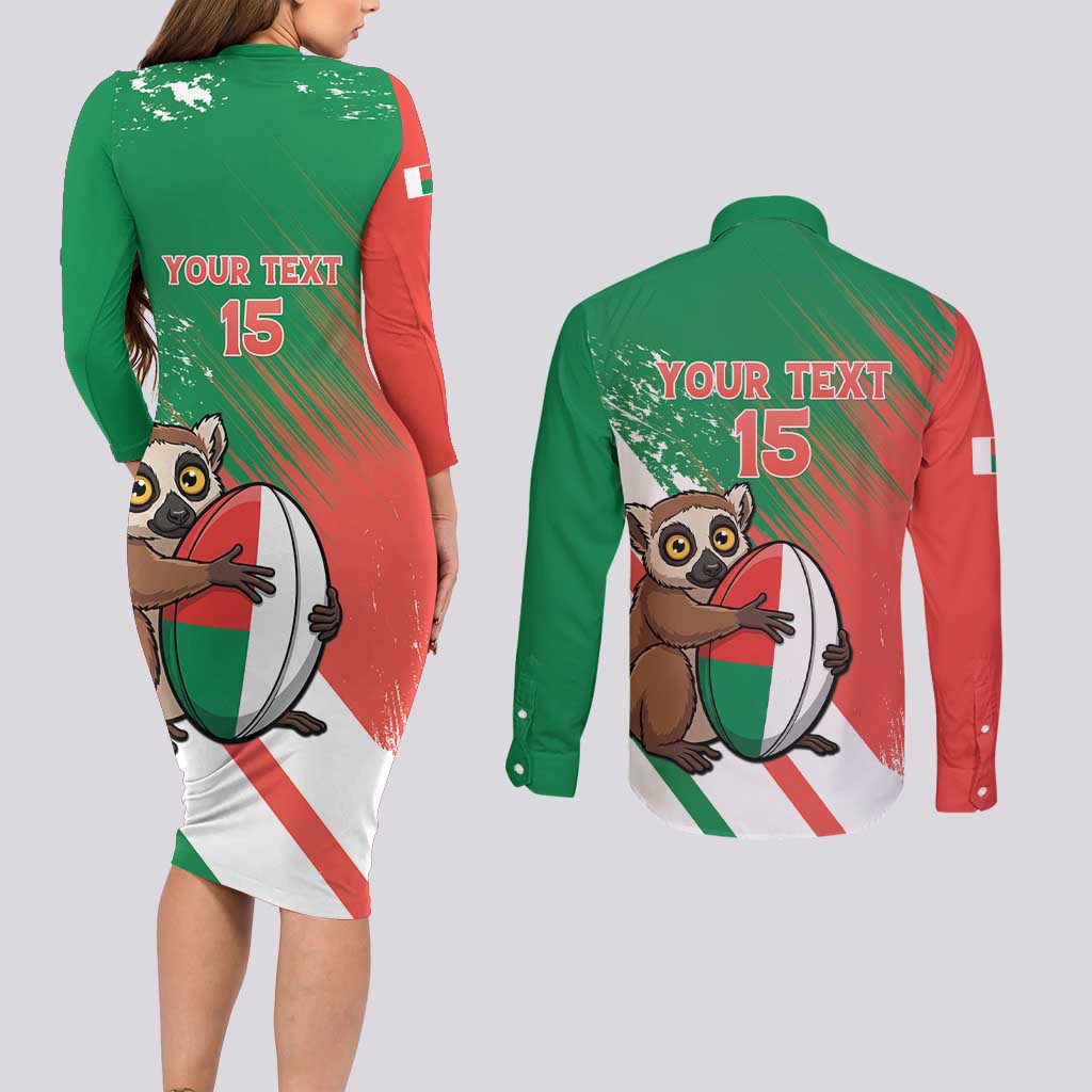 Madagascar Rugby Custom Couples Matching Long Sleeve Bodycon Dress and Long Sleeve Button Shirt Go Les Makis - Wonder Print Shop