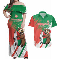 Madagascar Rugby Custom Couples Matching Off Shoulder Maxi Dress and Hawaiian Shirt Go Les Makis - Wonder Print Shop