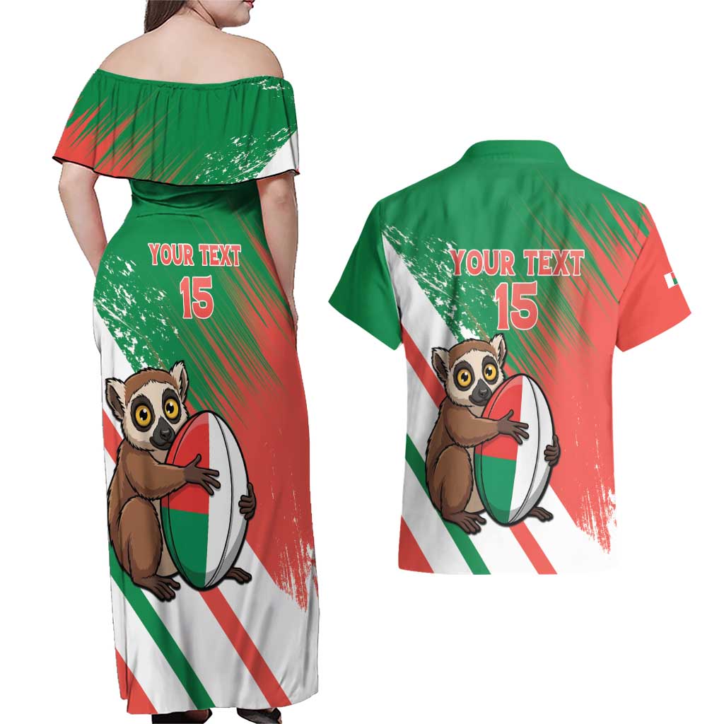 Madagascar Rugby Custom Couples Matching Off Shoulder Maxi Dress and Hawaiian Shirt Go Les Makis - Wonder Print Shop
