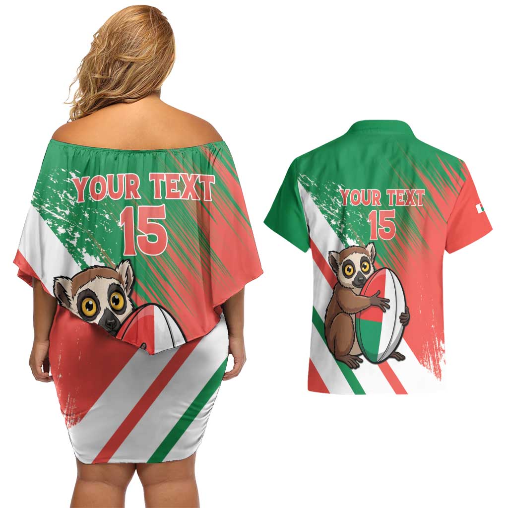 Madagascar Rugby Custom Couples Matching Off Shoulder Short Dress and Hawaiian Shirt Go Les Makis - Wonder Print Shop
