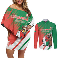 Madagascar Rugby Custom Couples Matching Off Shoulder Short Dress and Long Sleeve Button Shirt Go Les Makis - Wonder Print Shop