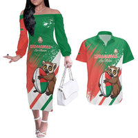 Madagascar Rugby Custom Couples Matching Off The Shoulder Long Sleeve Dress and Hawaiian Shirt Go Les Makis - Wonder Print Shop
