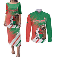 Madagascar Rugby Custom Couples Matching Puletasi and Long Sleeve Button Shirt Go Les Makis - Wonder Print Shop