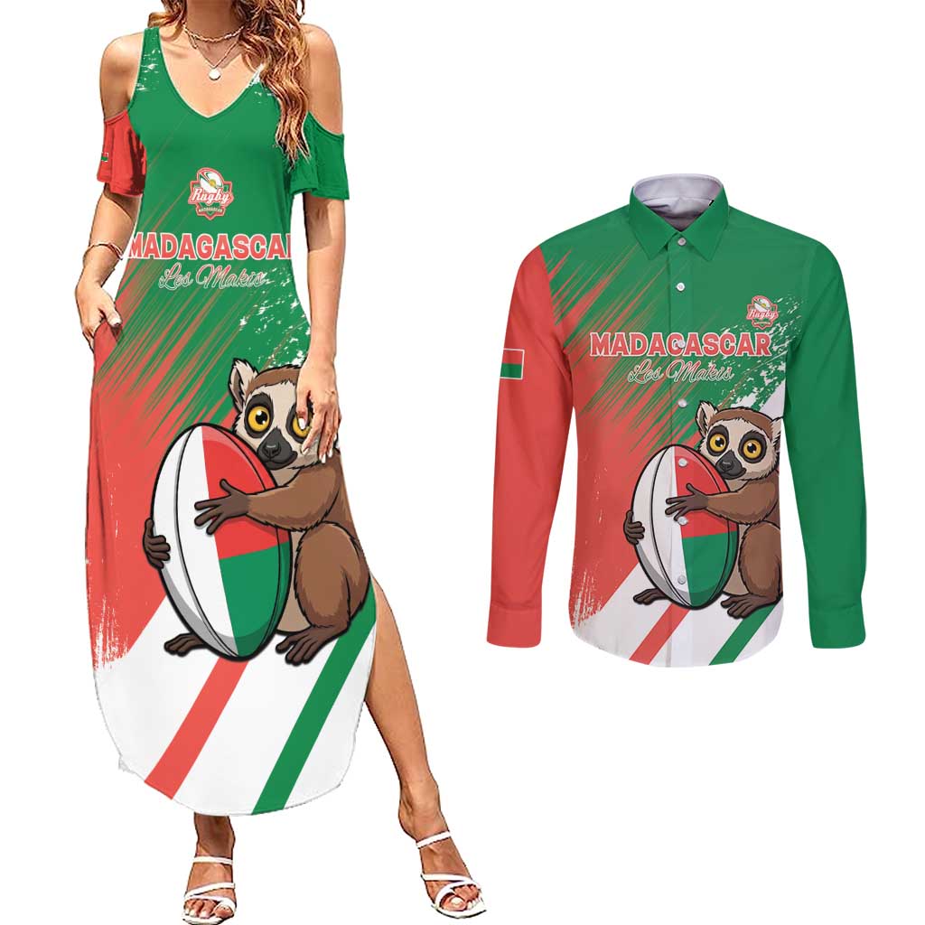 Madagascar Rugby Custom Couples Matching Summer Maxi Dress and Long Sleeve Button Shirt Go Les Makis - Wonder Print Shop