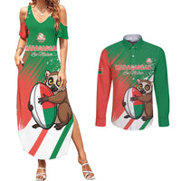 Madagascar Rugby Custom Couples Matching Summer Maxi Dress and Long Sleeve Button Shirt Go Les Makis - Wonder Print Shop