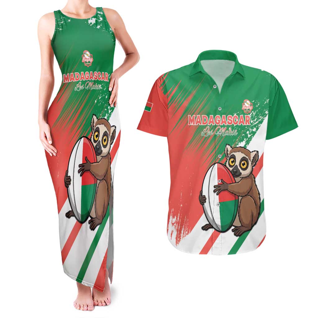 Madagascar Rugby Custom Couples Matching Tank Maxi Dress and Hawaiian Shirt Go Les Makis - Wonder Print Shop