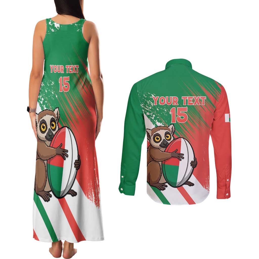 Madagascar Rugby Custom Couples Matching Tank Maxi Dress and Long Sleeve Button Shirt Go Les Makis - Wonder Print Shop