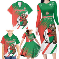 Madagascar Rugby Custom Family Matching Long Sleeve Bodycon Dress and Hawaiian Shirt Go Les Makis - Wonder Print Shop
