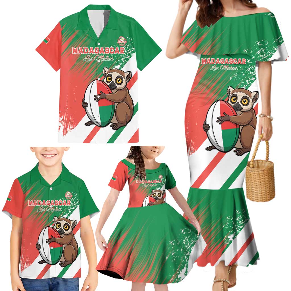 Madagascar Rugby Custom Family Matching Mermaid Dress and Hawaiian Shirt Go Les Makis - Wonder Print Shop