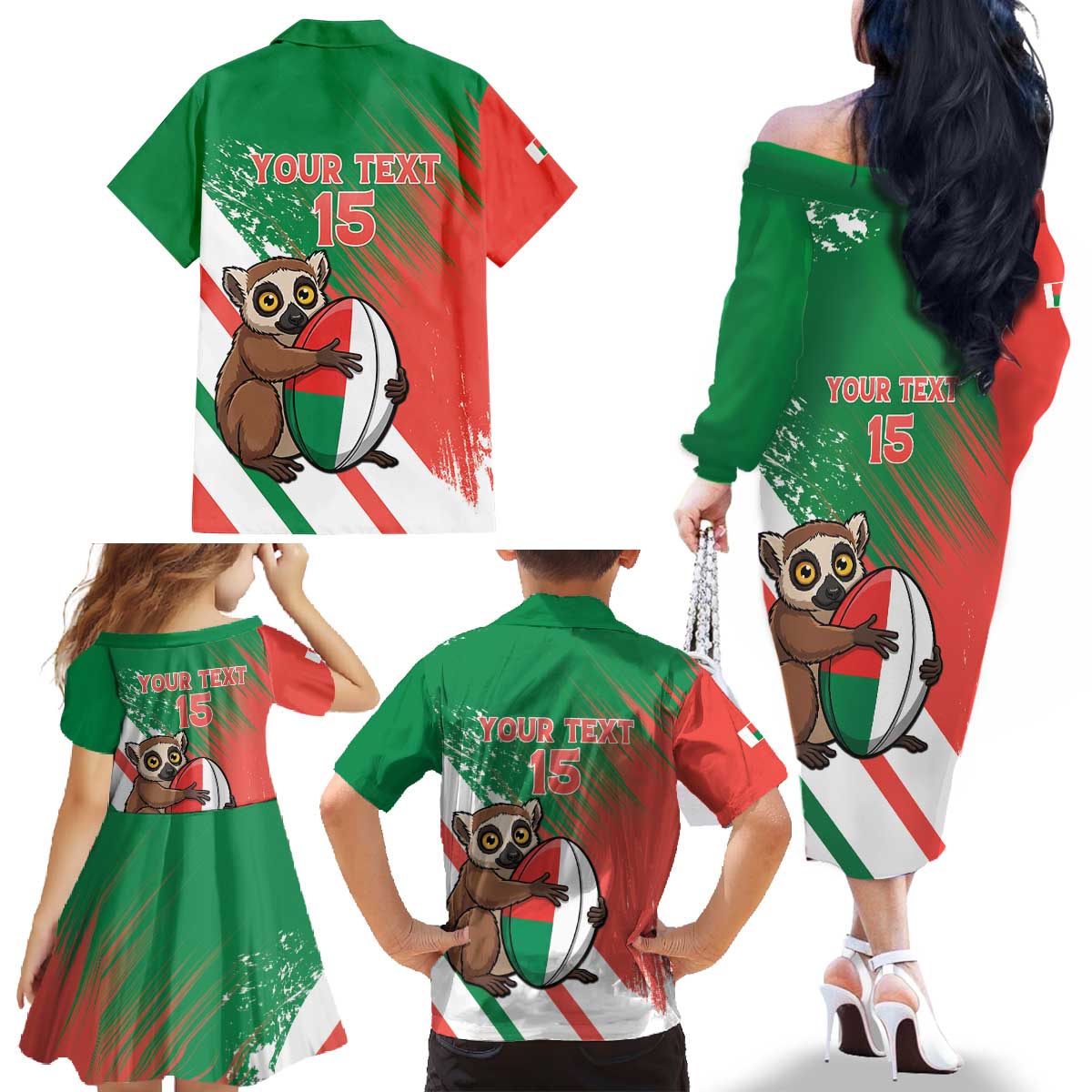 Madagascar Rugby Custom Family Matching Off The Shoulder Long Sleeve Dress and Hawaiian Shirt Go Les Makis - Wonder Print Shop