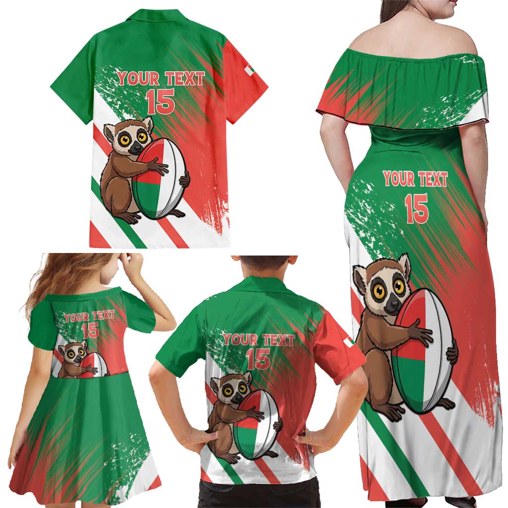 Madagascar Rugby Custom Family Matching Off Shoulder Maxi Dress and Hawaiian Shirt Go Les Makis - Wonder Print Shop