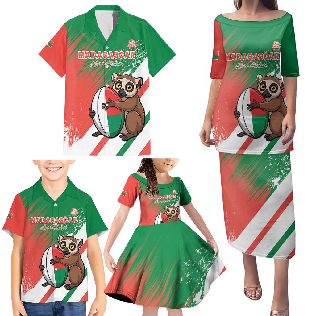 Madagascar Rugby Custom Family Matching Puletasi and Hawaiian Shirt Go Les Makis - Wonder Print Shop