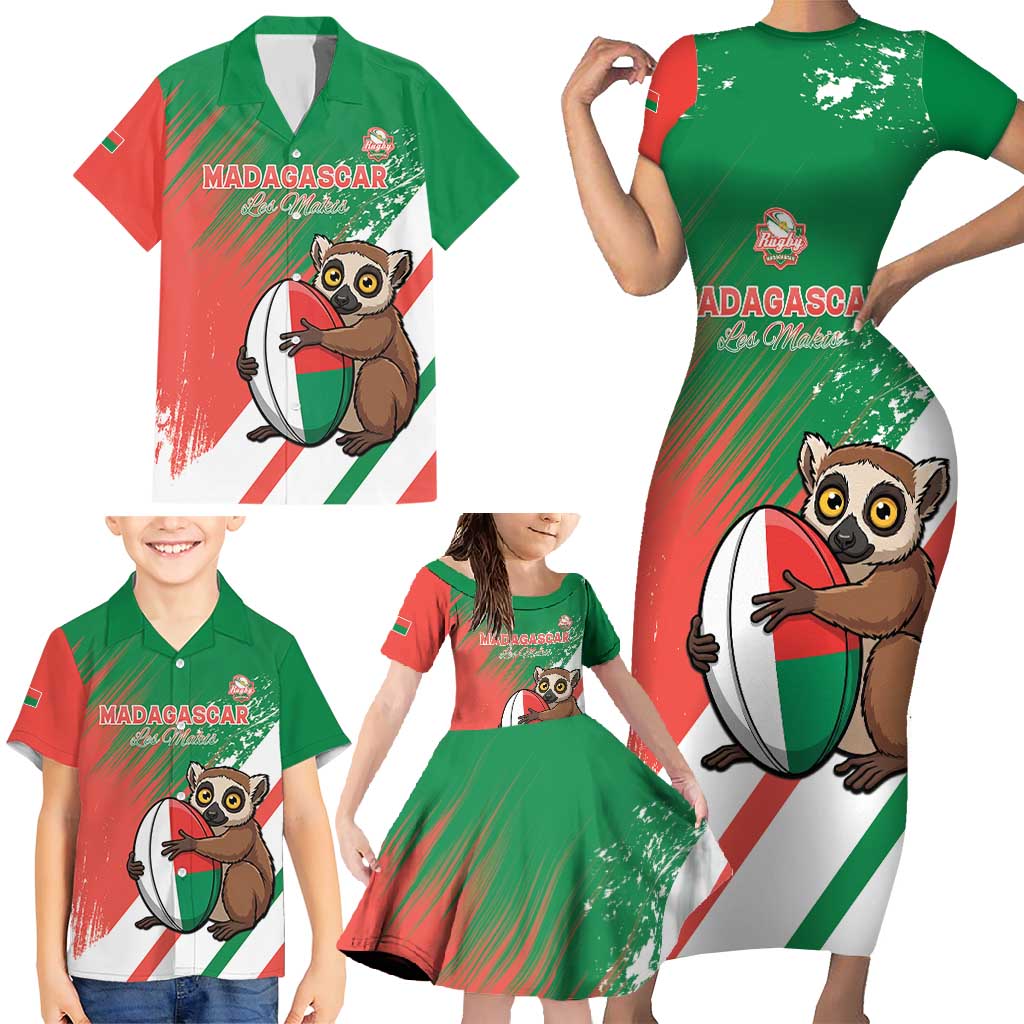 Madagascar Rugby Custom Family Matching Short Sleeve Bodycon Dress and Hawaiian Shirt Go Les Makis - Wonder Print Shop