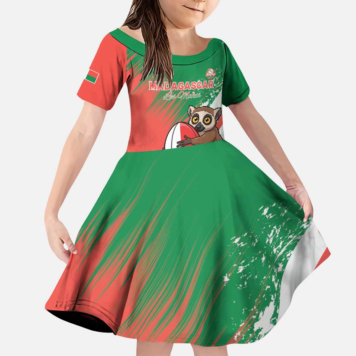 Madagascar Rugby Custom Kid Short Sleeve Dress Go Les Makis - Wonder Print Shop