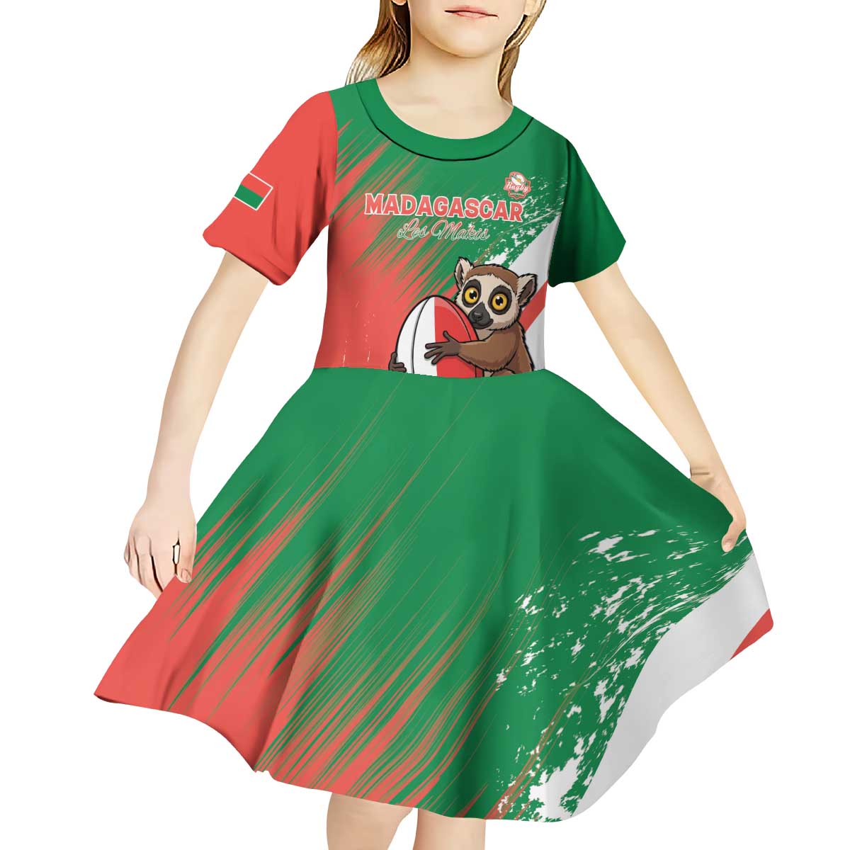 Madagascar Rugby Custom Kid Short Sleeve Dress Go Les Makis - Wonder Print Shop