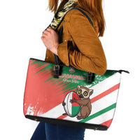 Madagascar Rugby Custom Leather Tote Bag Go Les Makis - Wonder Print Shop
