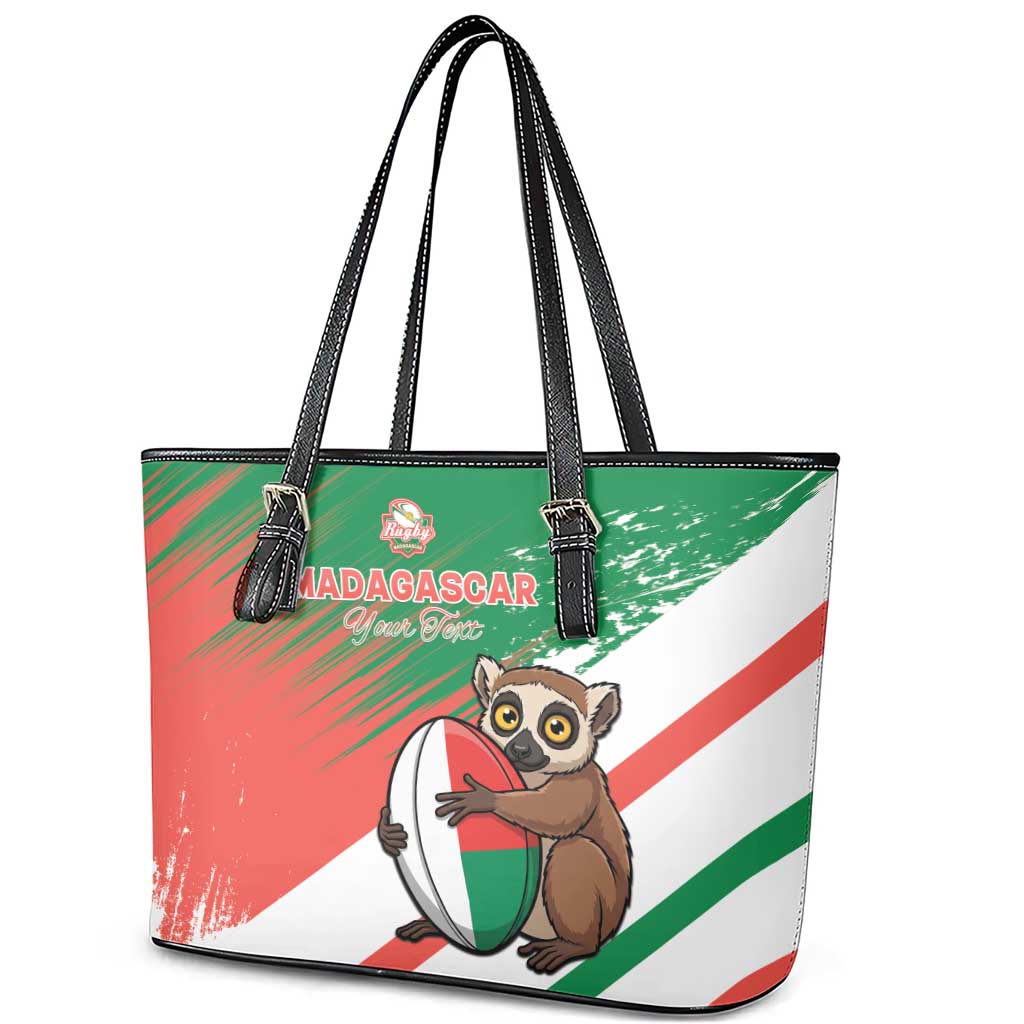 Madagascar Rugby Custom Leather Tote Bag Go Les Makis - Wonder Print Shop