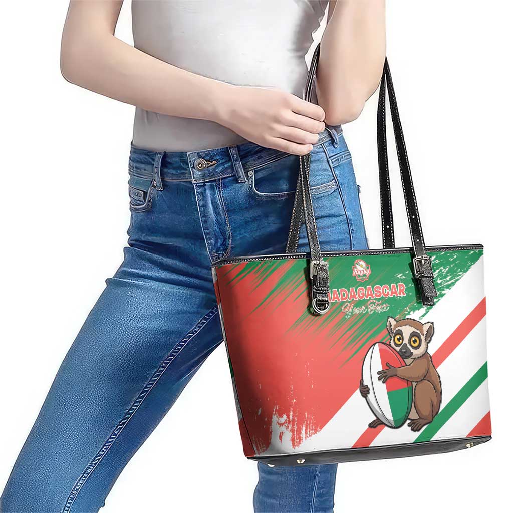 Madagascar Rugby Custom Leather Tote Bag Go Les Makis - Wonder Print Shop