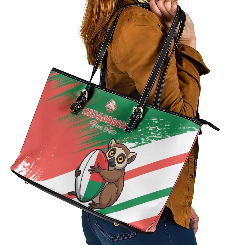 Madagascar Rugby Custom Leather Tote Bag Go Les Makis - Wonder Print Shop