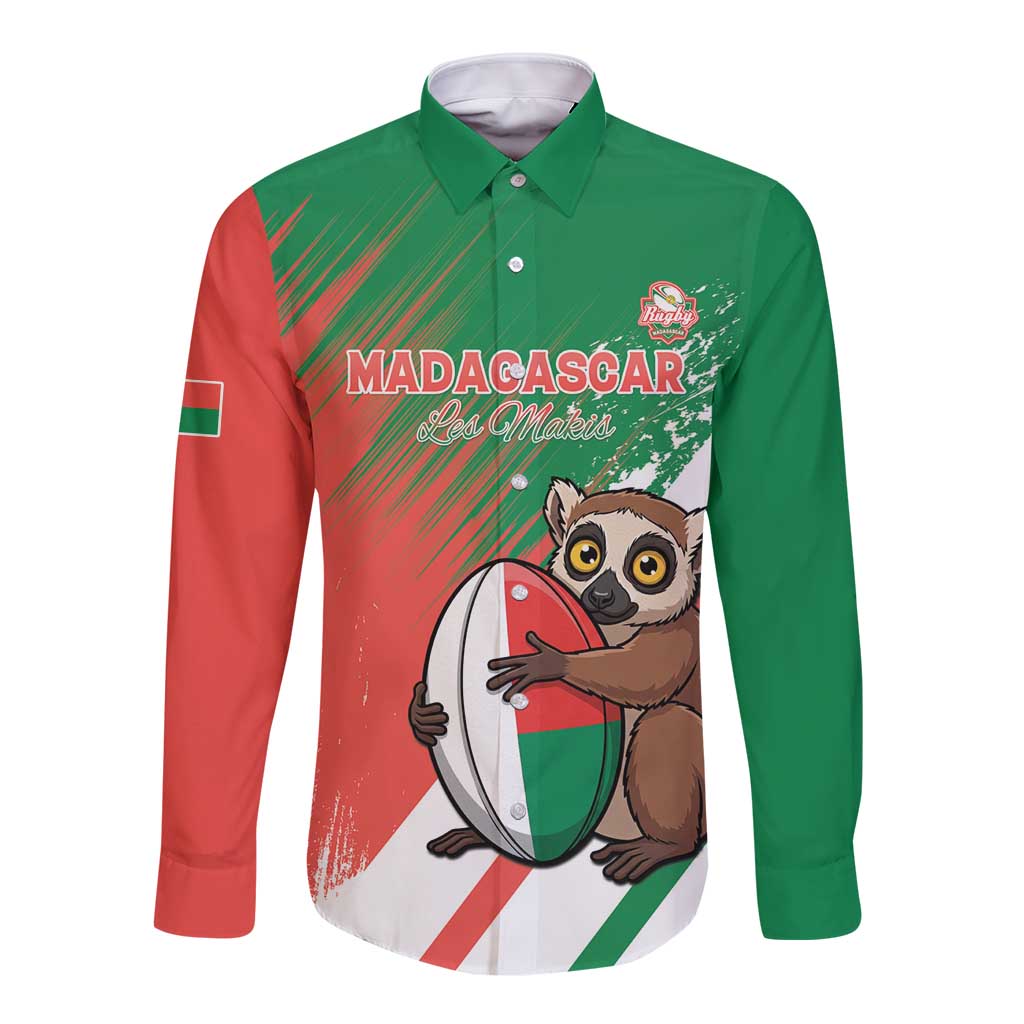 Madagascar Rugby Custom Long Sleeve Button Shirt Go Les Makis - Wonder Print Shop