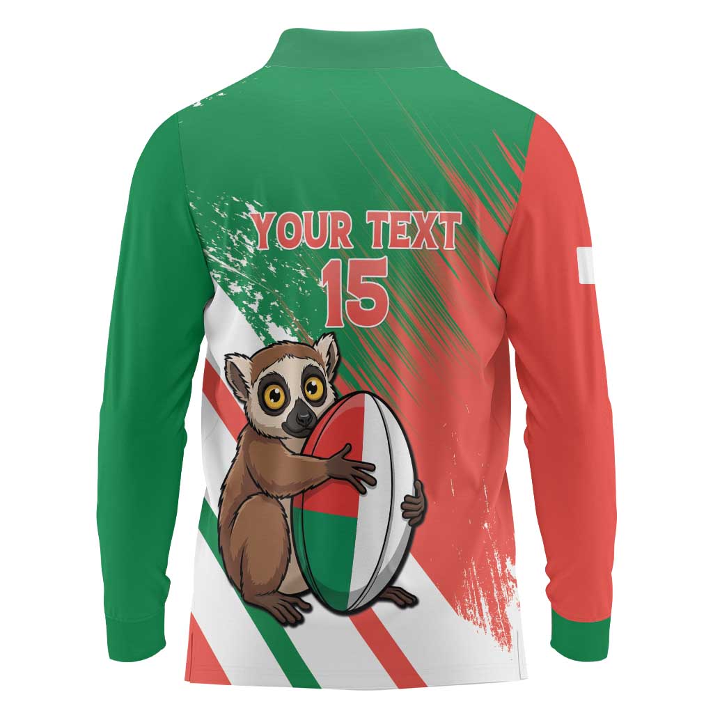 Madagascar Rugby Custom Long Sleeve Polo Shirt Go Les Makis - Wonder Print Shop