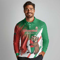 Madagascar Rugby Custom Long Sleeve Polo Shirt Go Les Makis - Wonder Print Shop