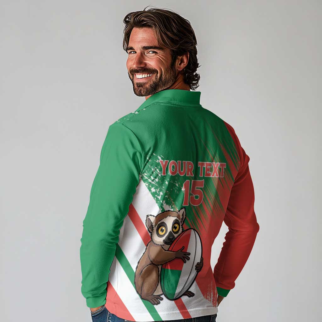 Madagascar Rugby Custom Long Sleeve Polo Shirt Go Les Makis - Wonder Print Shop