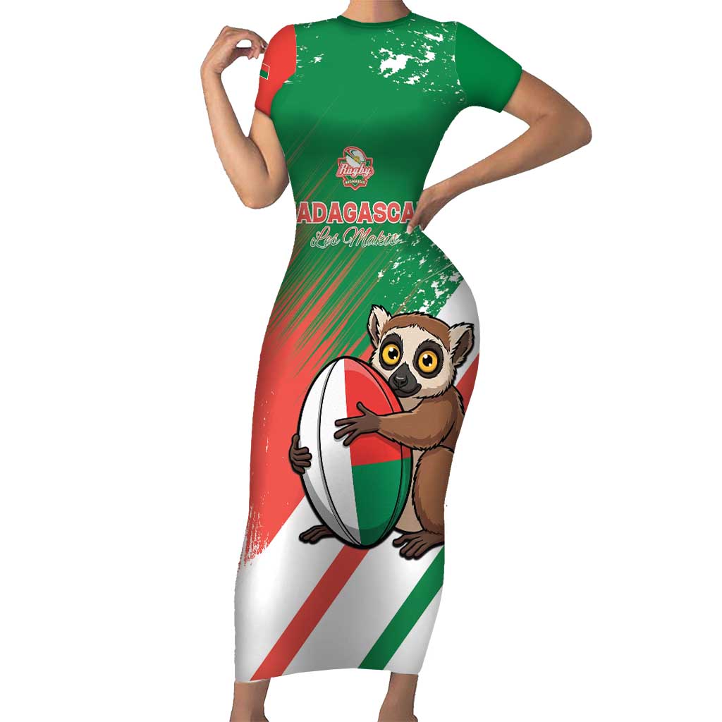 Madagascar Rugby Custom Short Sleeve Bodycon Dress Go Les Makis - Wonder Print Shop