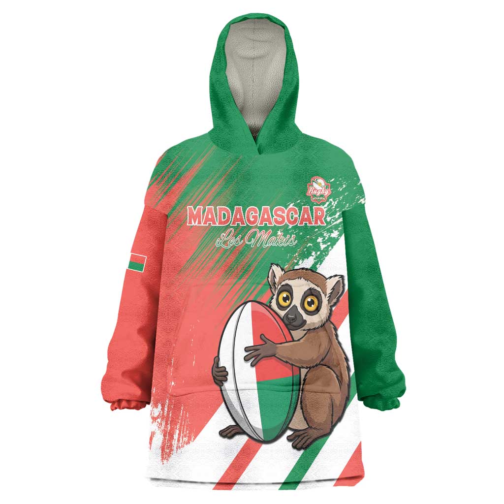 Madagascar Rugby Custom Wearable Blanket Hoodie Go Les Makis - Wonder Print Shop