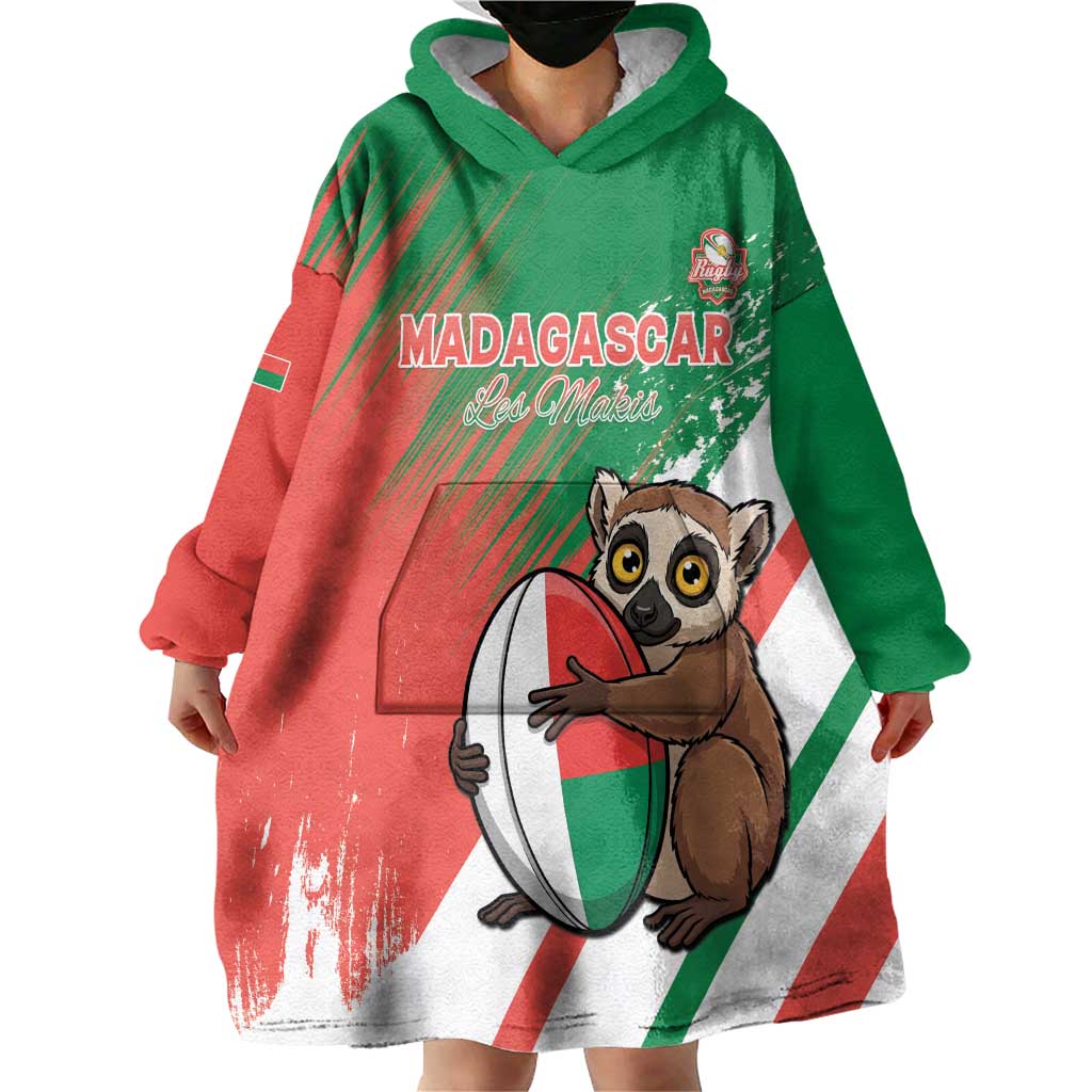 Madagascar Rugby Custom Wearable Blanket Hoodie Go Les Makis - Wonder Print Shop