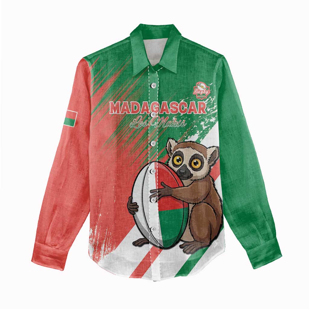 Madagascar Rugby Custom Women Casual Shirt Go Les Makis - Wonder Print Shop