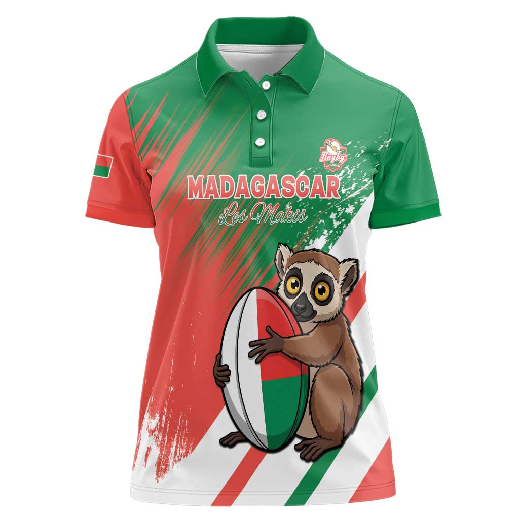 Madagascar Rugby Custom Women Polo Shirt Go Les Makis - Wonder Print Shop