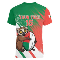 Madagascar Rugby Custom Women V-Neck T-Shirt Go Les Makis - Wonder Print Shop