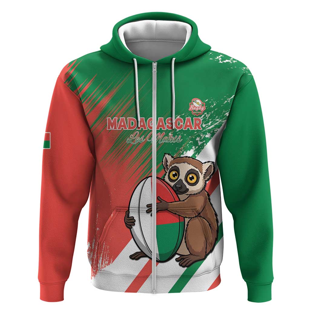 Madagascar Rugby Custom Zip Hoodie Go Les Makis - Wonder Print Shop